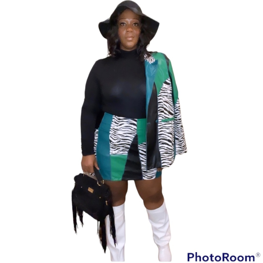 Faux Colorblock Zebra Print Set (Skirt and Blazer ONLY)